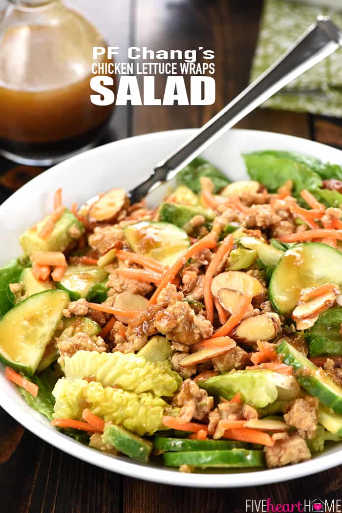 P.F. Chang's Chicken Lettuce Wraps Salad, with text overlay