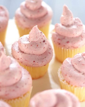 Strawberry Cream Cheese Frosting ~ thick, silky, and bursting with strawberry flavor thanks to a special ingredient...crushed, freeze-dried strawberries! | FiveHeartHome.com