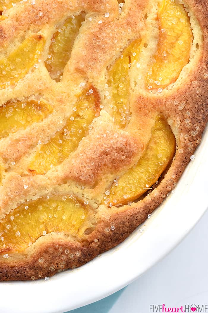 Aerial close-up of Peach Cake.