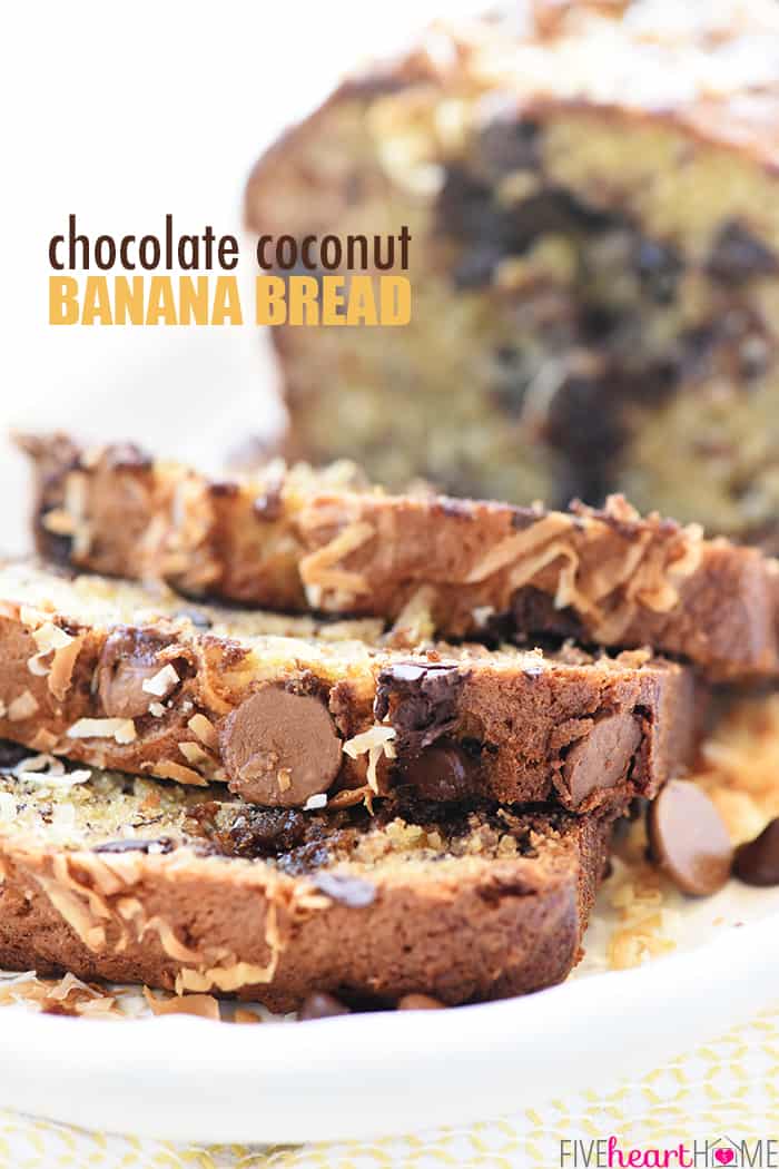 Chocolate Coconut Banana Bread with text overlay