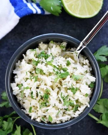 Aerial view of bowl of Cilantro Lime Rice.