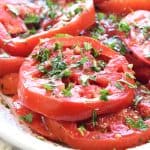 Marinated Tomatoes on serving platter.