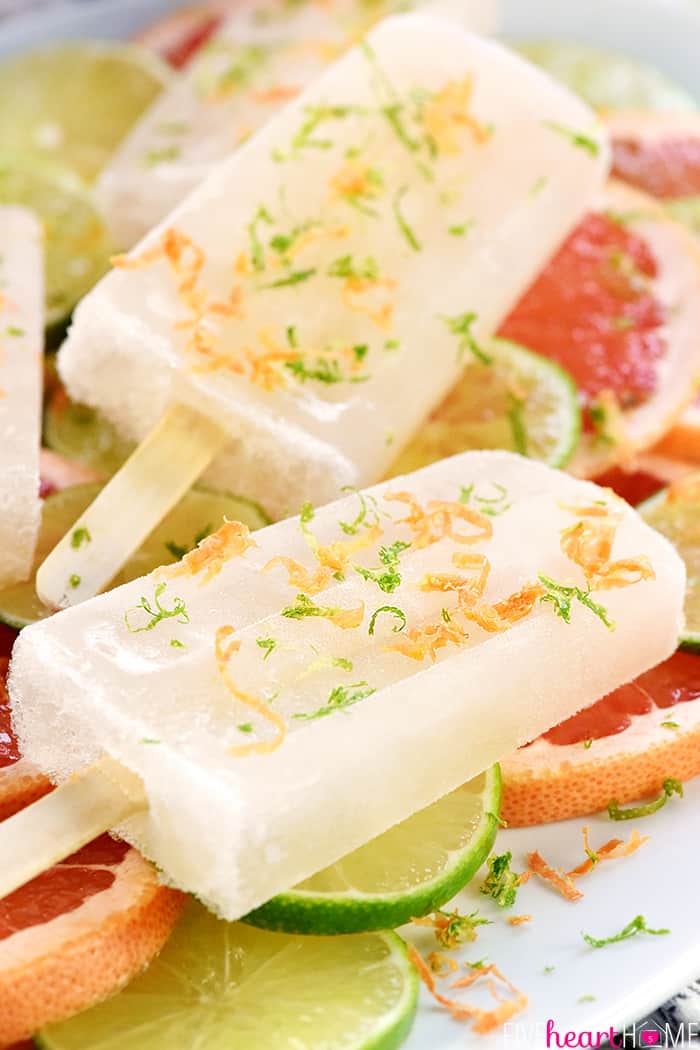 Close-up of two Moscow Mule Popsicles.