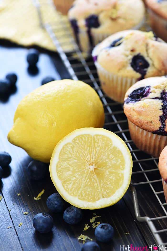 Close-up of fresh lemon and lemon half.