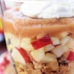 Healthy Apple Pie Snack Cups ~ layers of graham cracker crumbs, diced apples, cinnamon applesauce, and whipped cream make a wholesome after-school snack or dessert that tastes just like apple pie! | FiveHeartHome.com