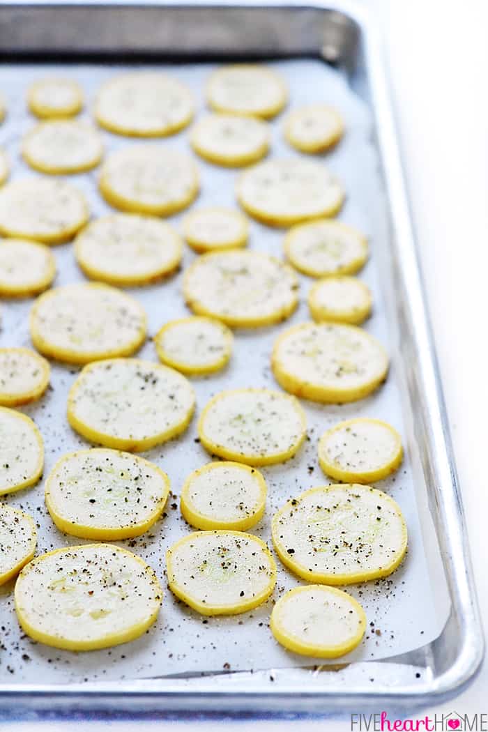 Slices on baking pan