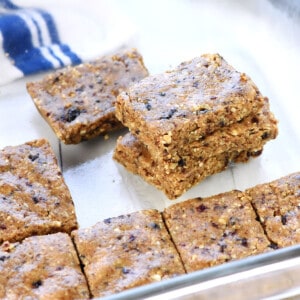 Energy Bars sliced and stacked in dish.