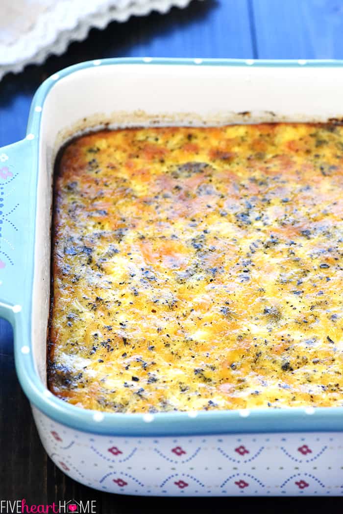 Close-up of Breakfast Casserole in baking dish.