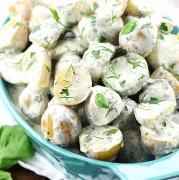 Herb & Greek Yogurt Potato Salad in serving bowl.