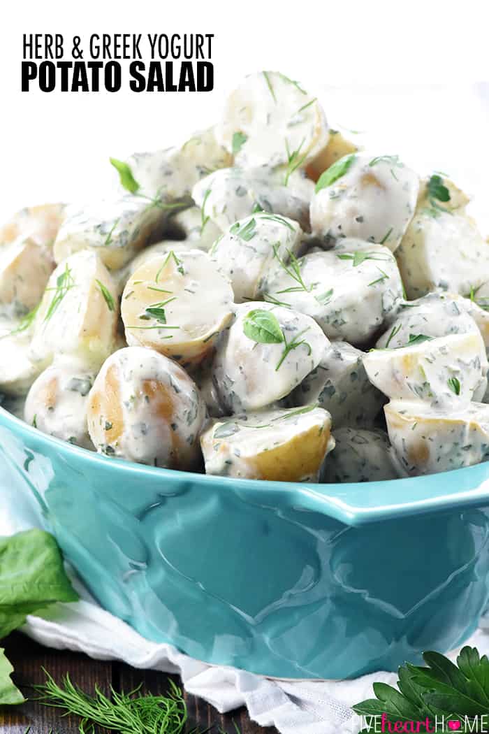 Herb & Greek Yogurt Potato Salad with Text Overlay