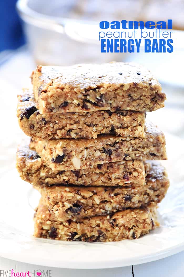 No-Bake Oatmeal Peanut Butter Energy Bars with text overlay.