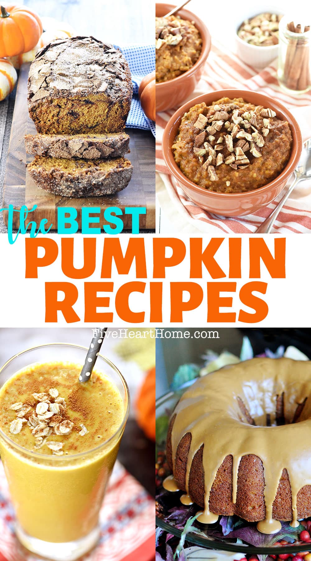 The BEST Pumpkin Recipes ~ embrace fall with a collection of amazing pumpkin recipes for breakfast, snack time, and dessert! These pumpkin recipes are not only delicious, but they're also easy to make! | FiveHeartHome.com via @fivehearthome