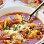 Bowl of Tortellini Lasagna Soup.