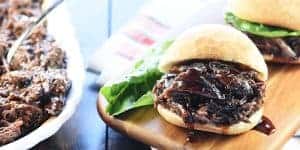 Slow Cooker Honey Balsamic Shredded Beef Sandwiches