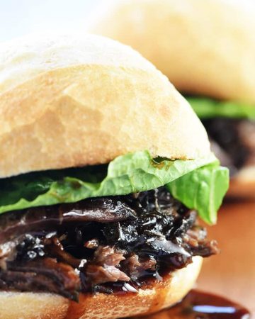Slow Cooker Honey Balsamic Shredded Beef Sandwiches ~ a delicious, effortless, satisfying crock pot recipe perfect for busy weeknight dinners, parties, or game day! | FiveHeartHome.com