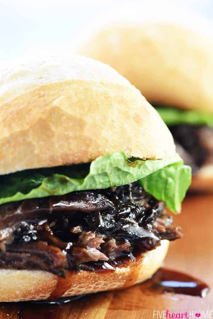 Slow Cooker Honey Balsamic Shredded Beef Sandwiches