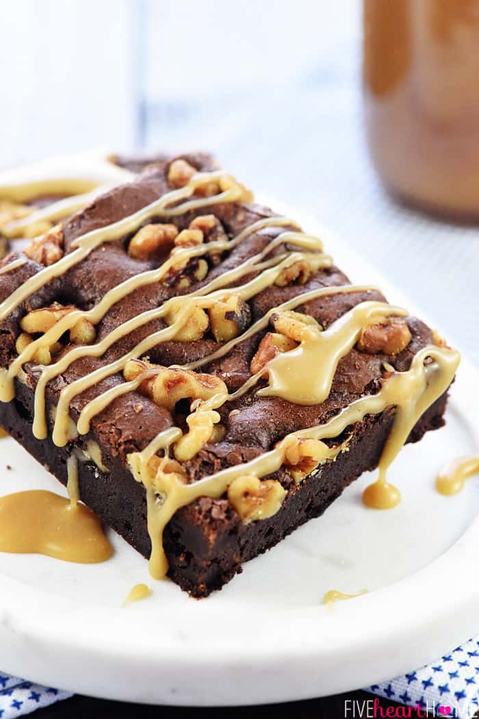 Drizzled over a brownie.