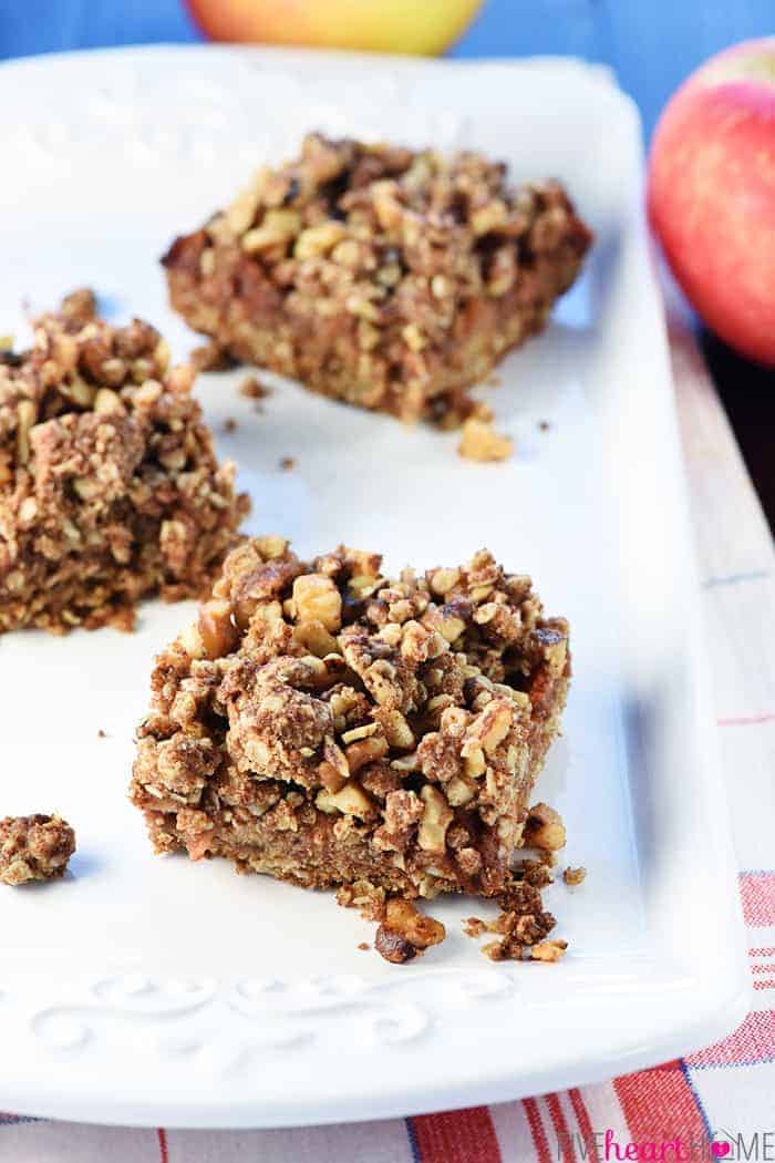 Healthy Apple Butter Bars on a white serving dish