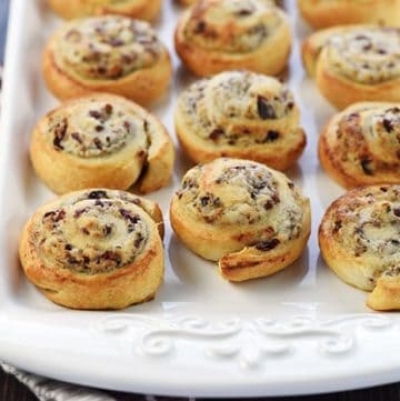 Blue Cheese, Cranberry, & Pecan Crescent Pinwheels ~ feature refrigerated crescent rolls and a flavorful cream cheese filling for a quick and easy appetizer! | FiveHeartHome.com