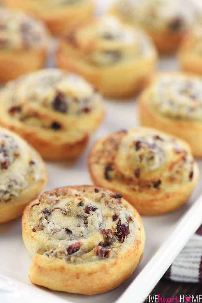 Close-up of crescent roll appetizers.