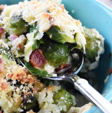 Cheesy Brussels Sprouts with Bacon.