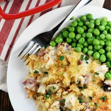 Cordon Bleu Casserole on plate with fork.