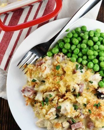 Cordon Bleu Casserole on plate with fork.