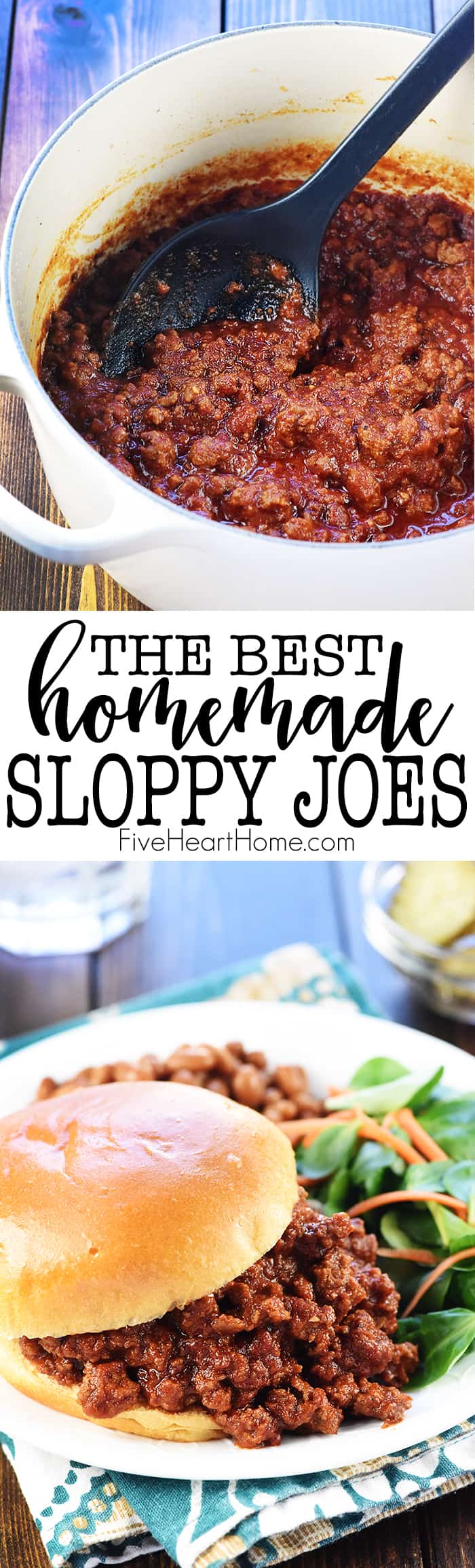 The VERY BEST Sloppy Joe recipe ~ delicious, quick, and easy to make. A scrumptious homemade sloppy joe sauce from real ingredients puts it over the top. Hundreds of rave reviews agree that these Homemade Sloppy Joes are amazing! | FiveHeartHome.com via @fivehearthome