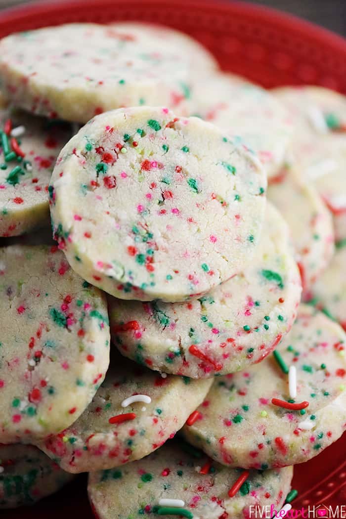 Close-up of a pile of easy Christmas Shortbread Cookies.