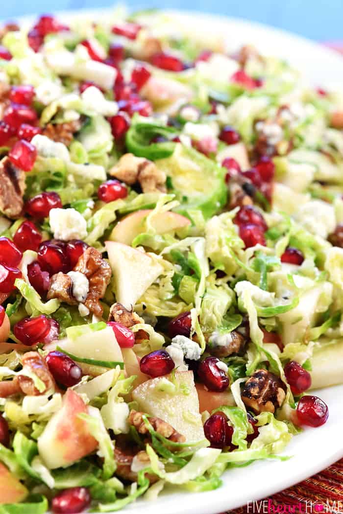 Close-up of Shaved Brussels Sprout Salad for the holidays.