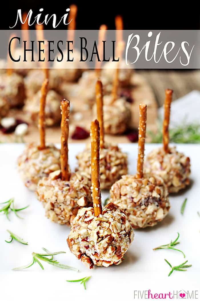 Mini Cheese Ball Bites with text overlay.
