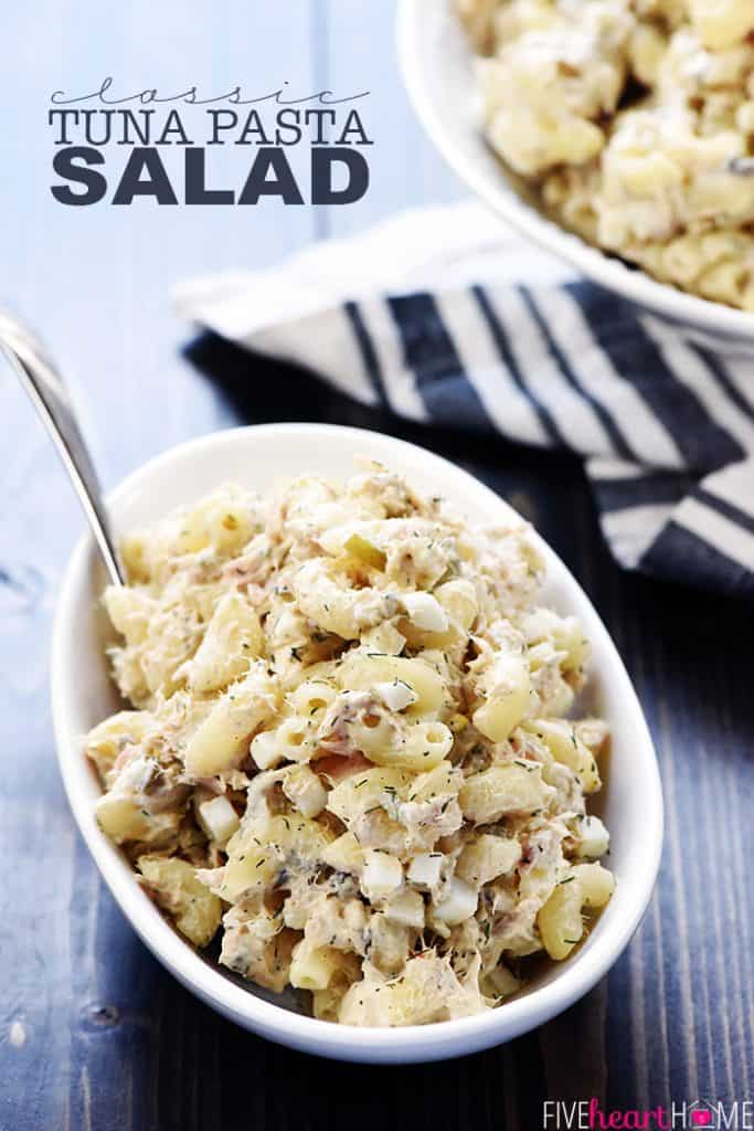 Classic Tuna Pasta Salad with text overlay.