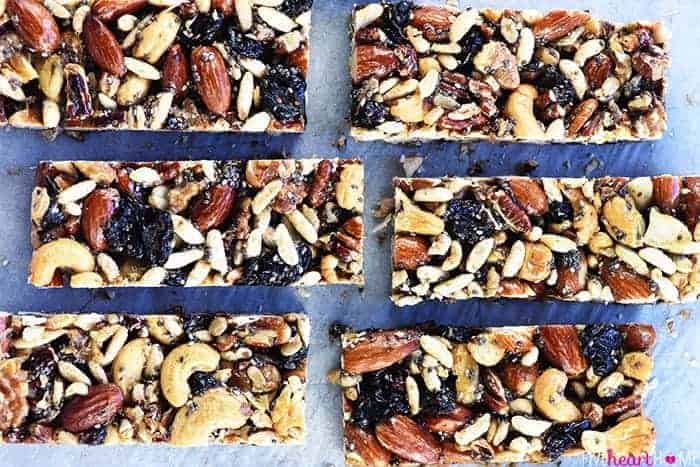 Copycat KIND Bars ~ a homemade version of the popular, wholesome, nut-packed energy bars...use your favorite ingredients to make them economically at home! | FiveHeartHome.com
