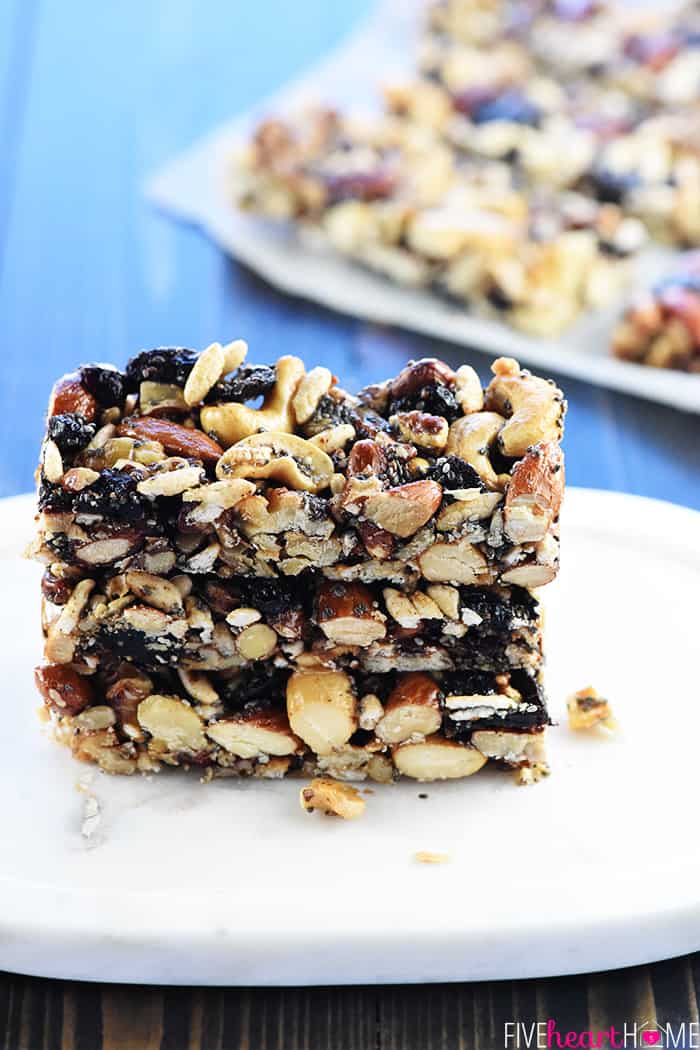 Homemade KIND Bars on a plate.