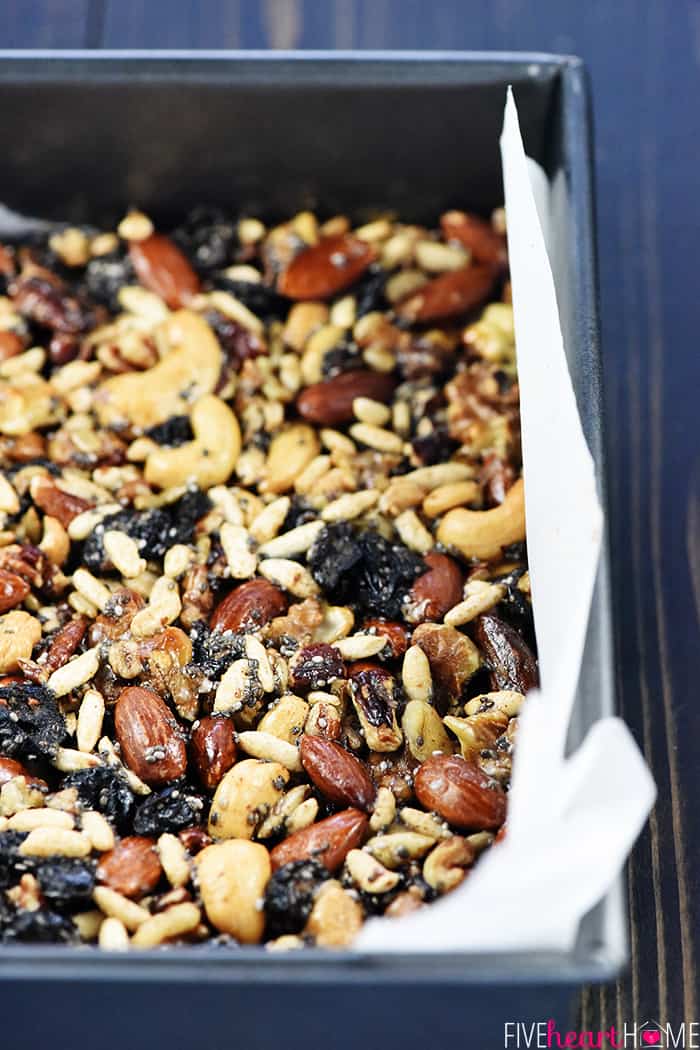 Mixture pressed into parchment-lined pan.