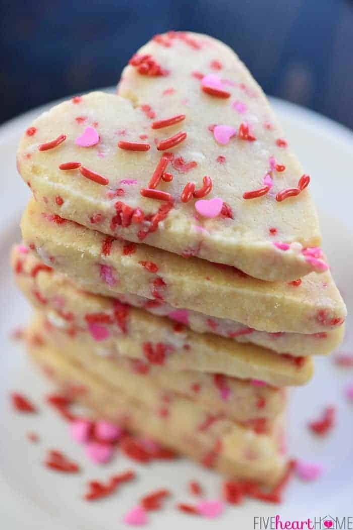 Stack of heart-shaped cookies for Valentine's dessert.