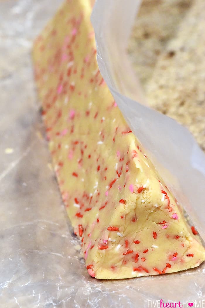 Shortbread dough formed into a log.