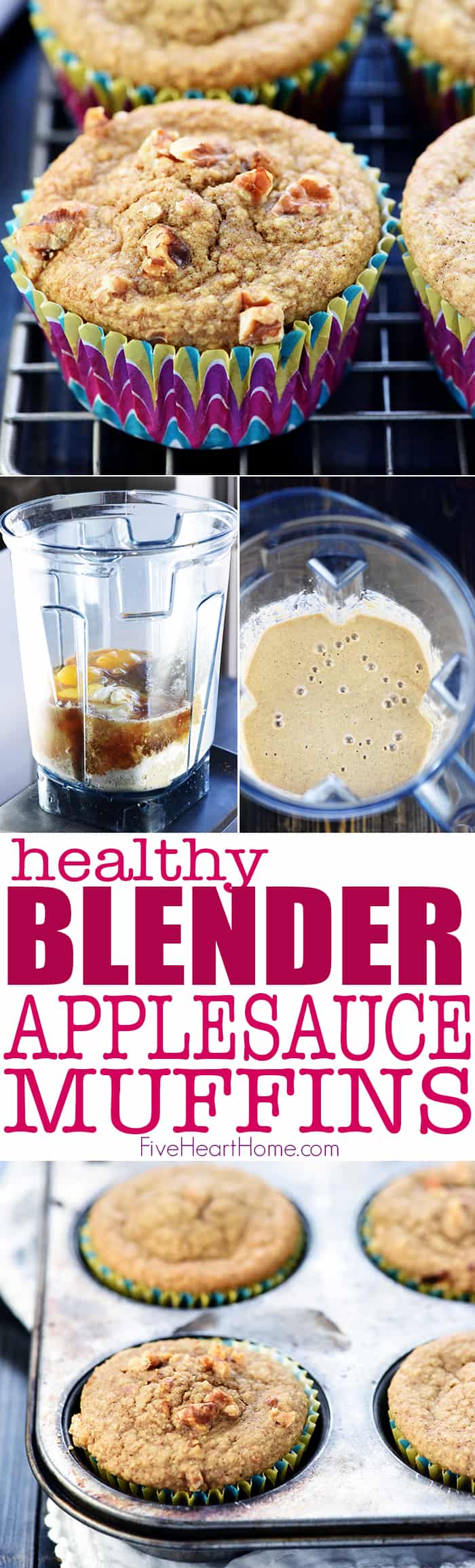 Healthy Blender Applesauce Muffins ~ loaded with wholesome ingredients for a quick, yummy breakfast or snack that's as easy as blend, pour, and bake! | FiveHeartHome.com via @fivehearthome