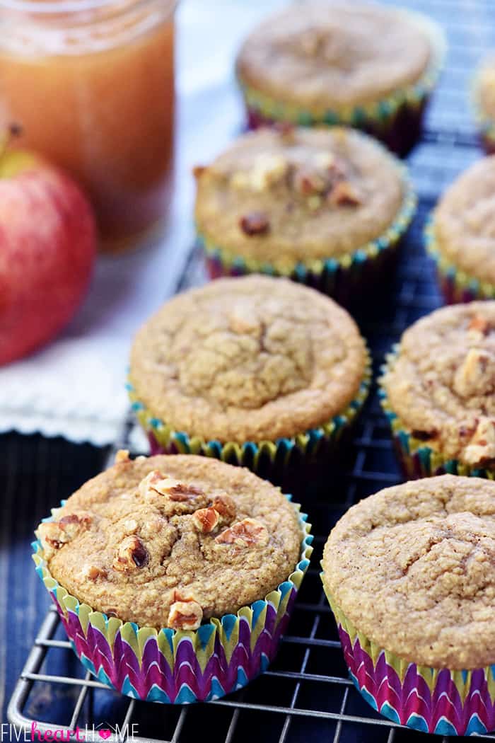 Close-up of Applesauce Muffins cooling on a wire rack.