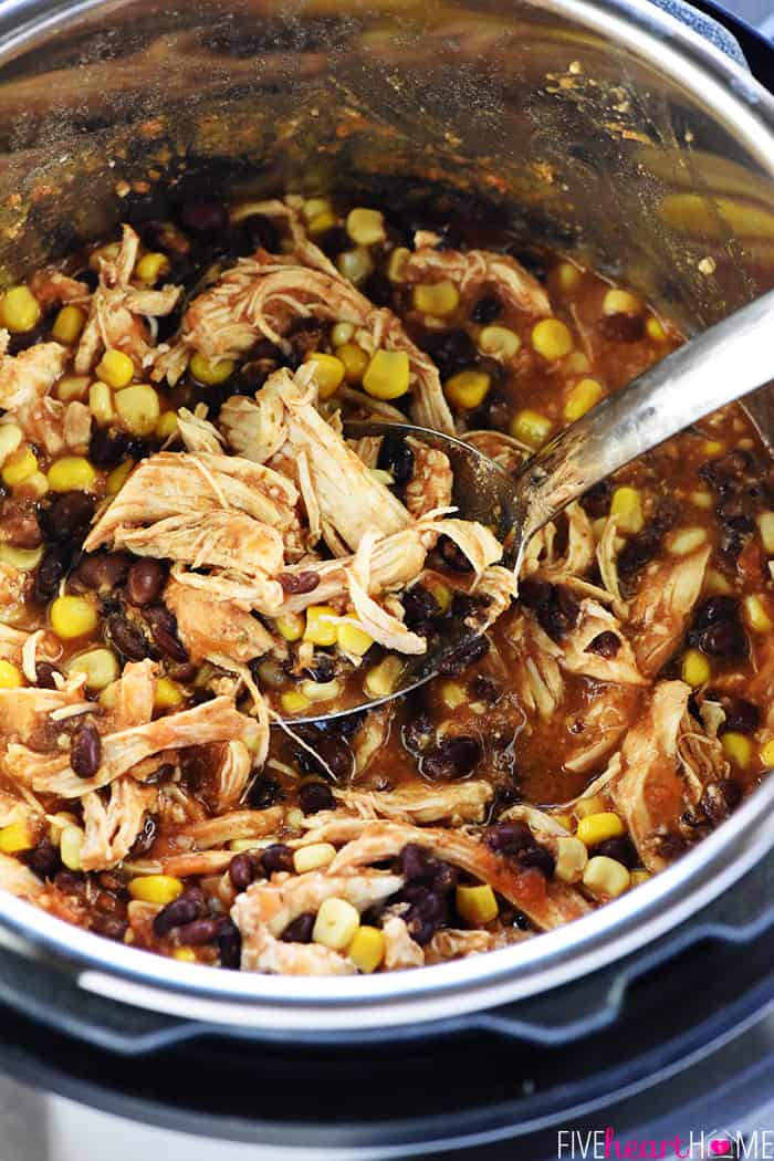 Chicken Tacos with Black Beans and Corn in Instant with Serving Spoon
