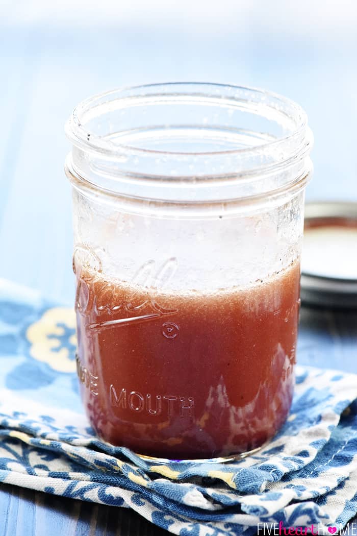 Jar of homemade red wine vinaigrette.