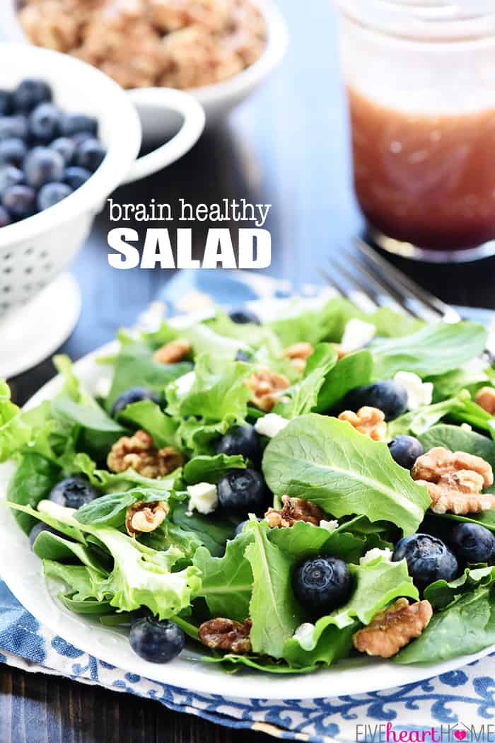 Brain Healthy Salad Recipe with text overlay.