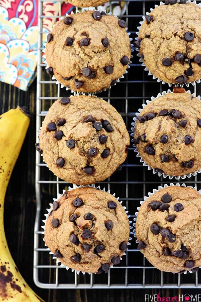 Aerial view of Blender Banana Muffins on cooling rack