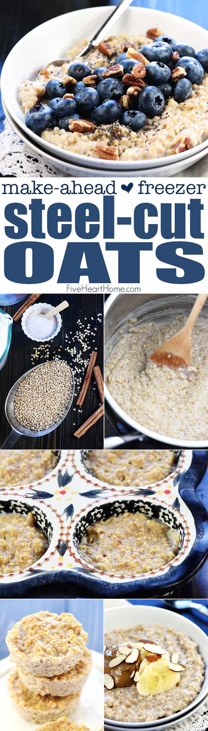 Make-Ahead Freezer Steel Cut Oats ~ an easy recipe for frozen steel cut oatmeal pucks that you can quickly reheat for a healthy breakfast on busy mornings! | FiveHeartHome.com via @fivehearthome