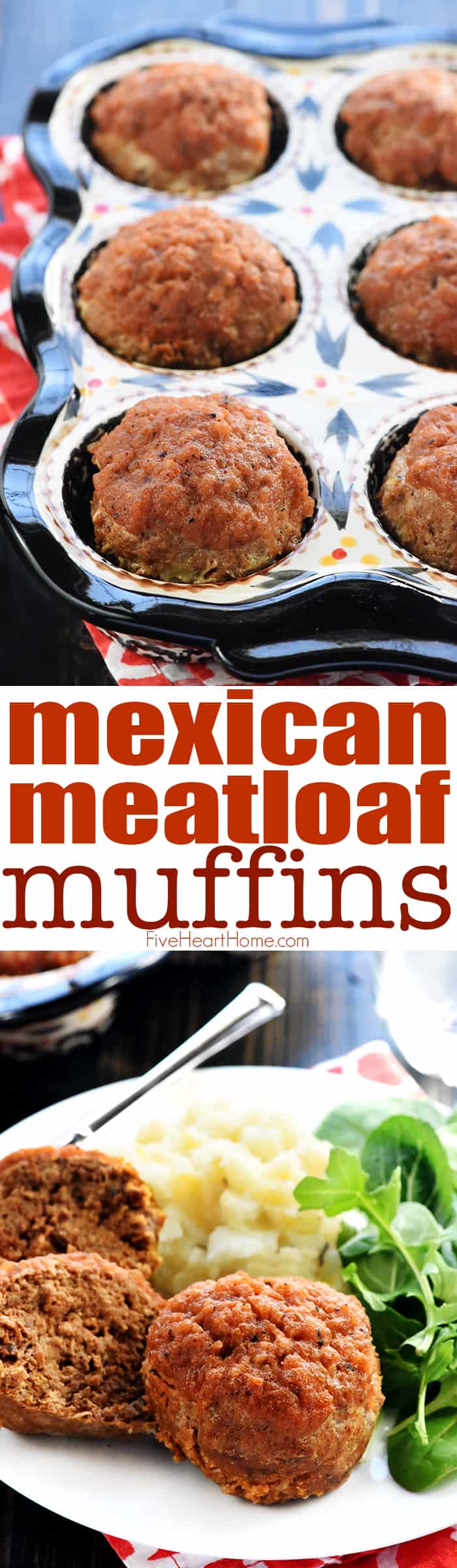 Mexican Meatloaf Muffins ~ simple to make, quick to cook, and full of zesty flavor from homemade taco seasoning and salsa! | FiveHeartHome.com via @fivehearthome