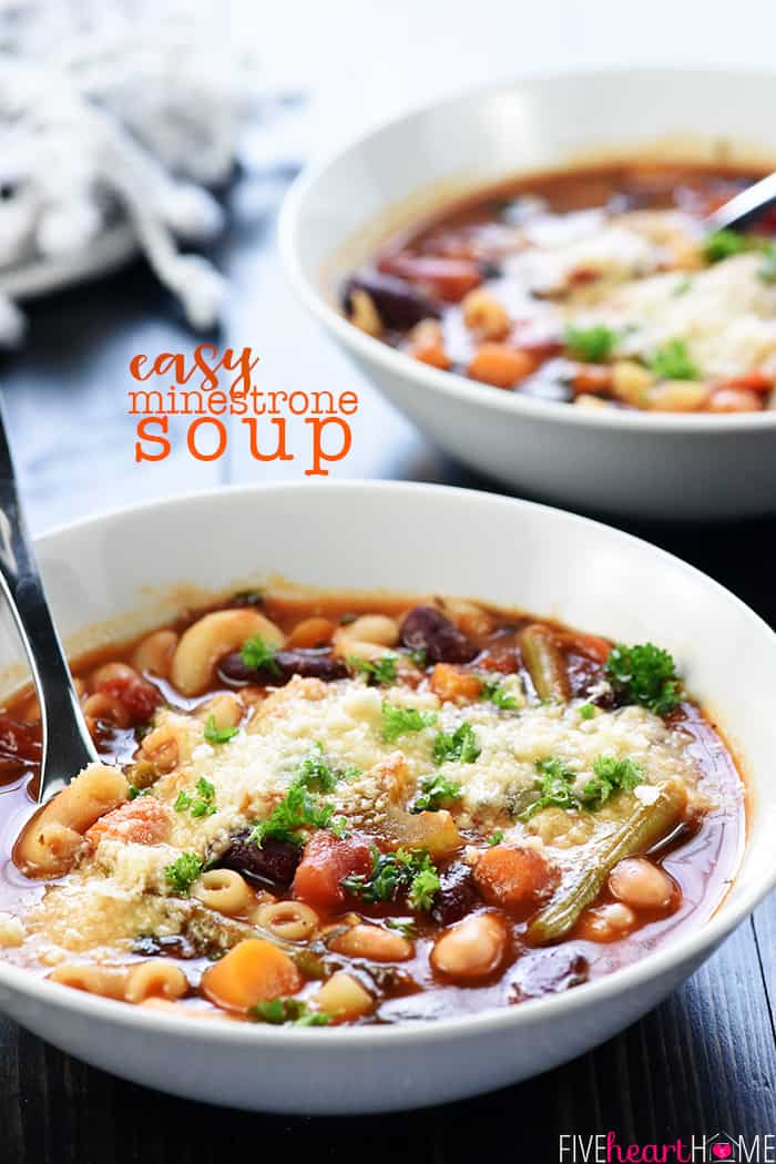 Easy Minestrone Soup with text overlay.