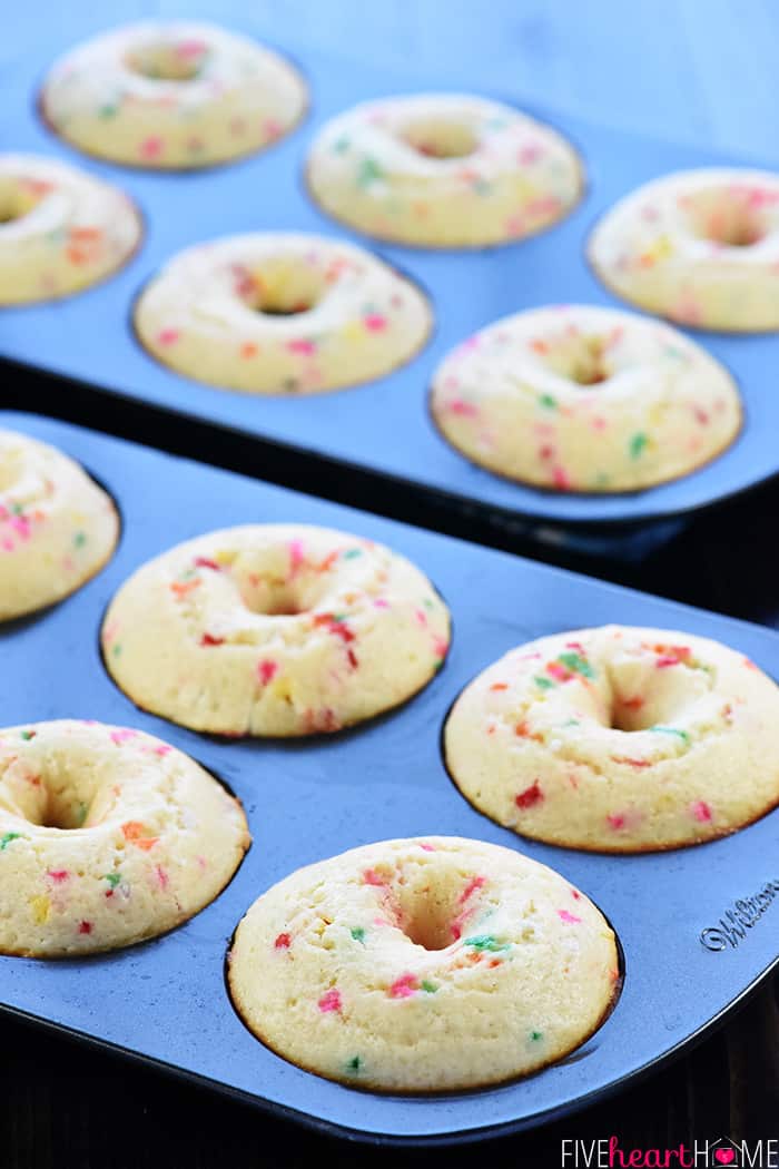 Funfetti Donuts in pans before glazing.