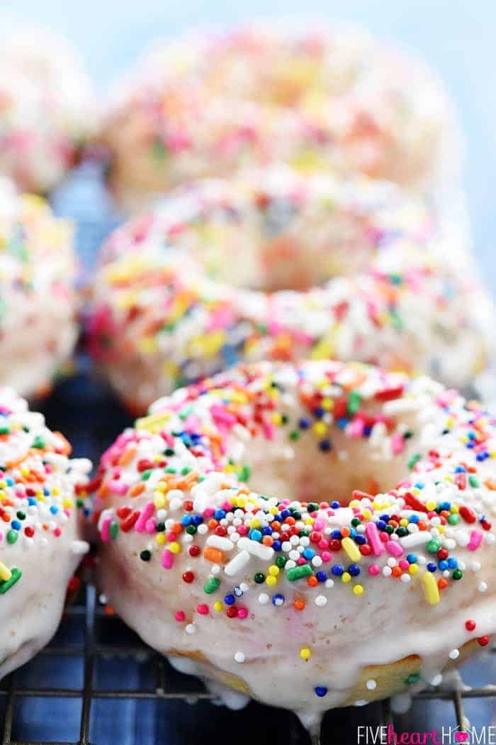 Close-up of sprinkles on Funfetti Donuts.