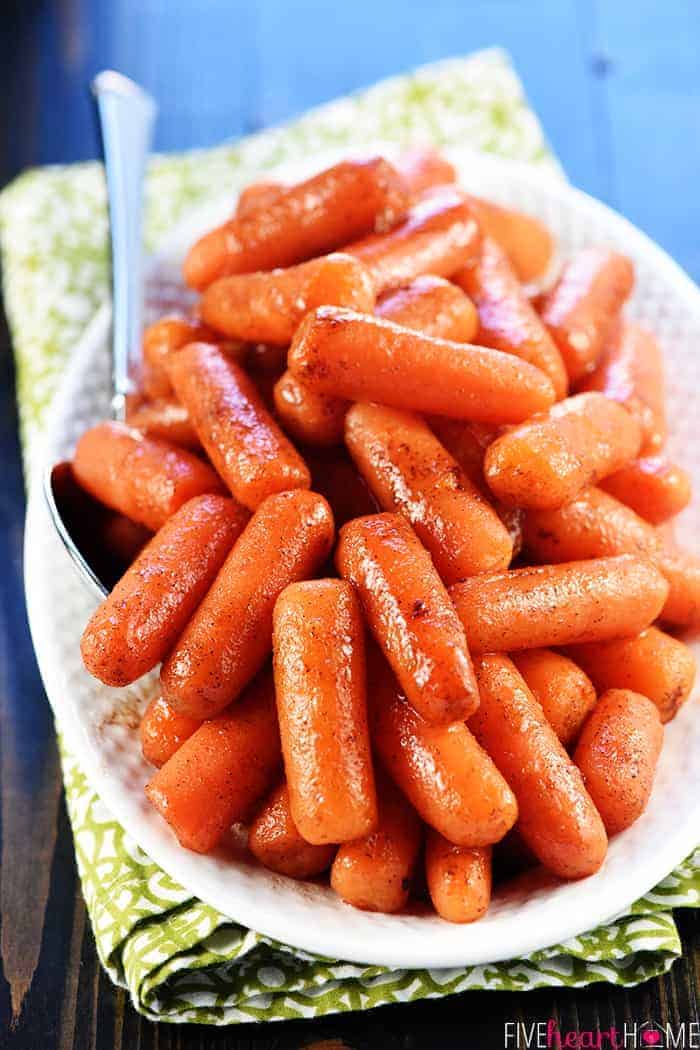 Glazed Instant Pot Carrots ready to serve on a platter.