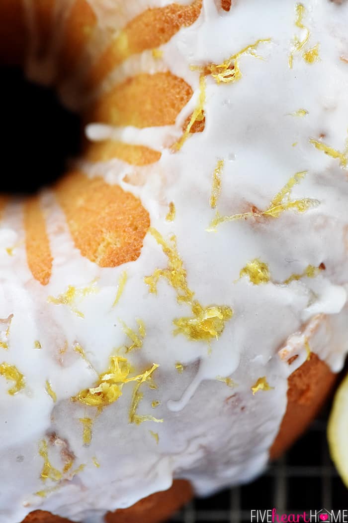 Close-up of glaze on Lemon Pound Cake recipe.